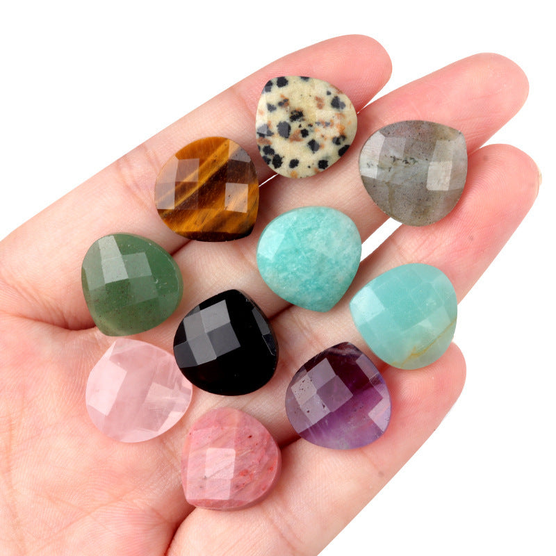 Horizontal Hole Natural Gemstone Cut Face Triangle Water Drop Pendant DIY Jewelry