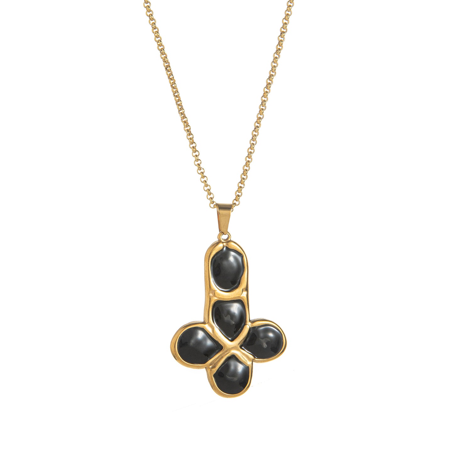 Titanium Steel Goose Soft Stone 18K Gold Stainless Steel Enamel Cross Necklace