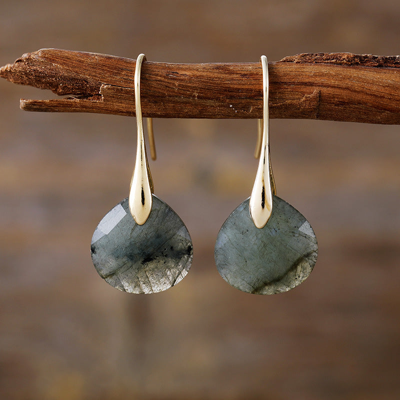 GIRAFFE Lightweight Gemstone Teardrop Dangling Earrings Crystal Jewelry Hypoallergenic Gold Plated Bezel Earrings for Women