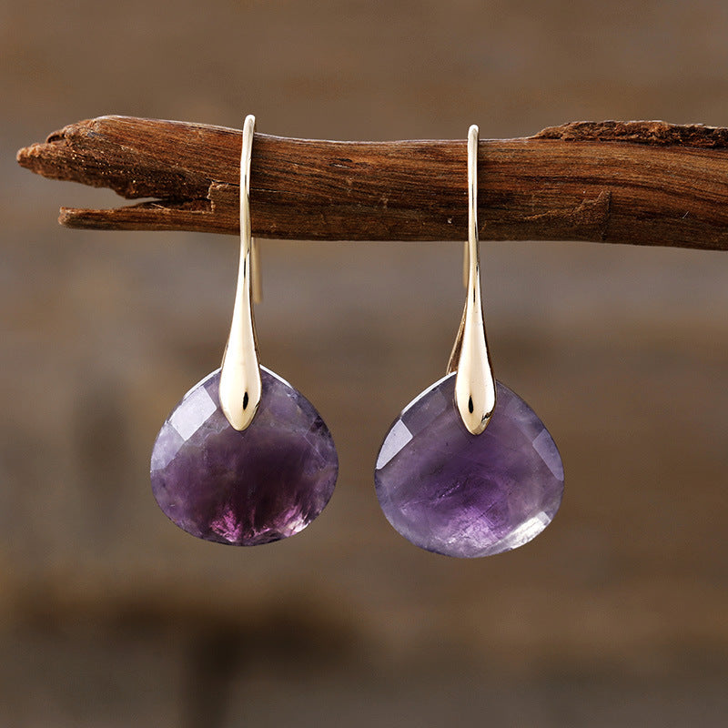 GIRAFFE Lightweight Gemstone Teardrop Dangling Earrings Crystal Jewelry Hypoallergenic Gold Plated Bezel Earrings for Women