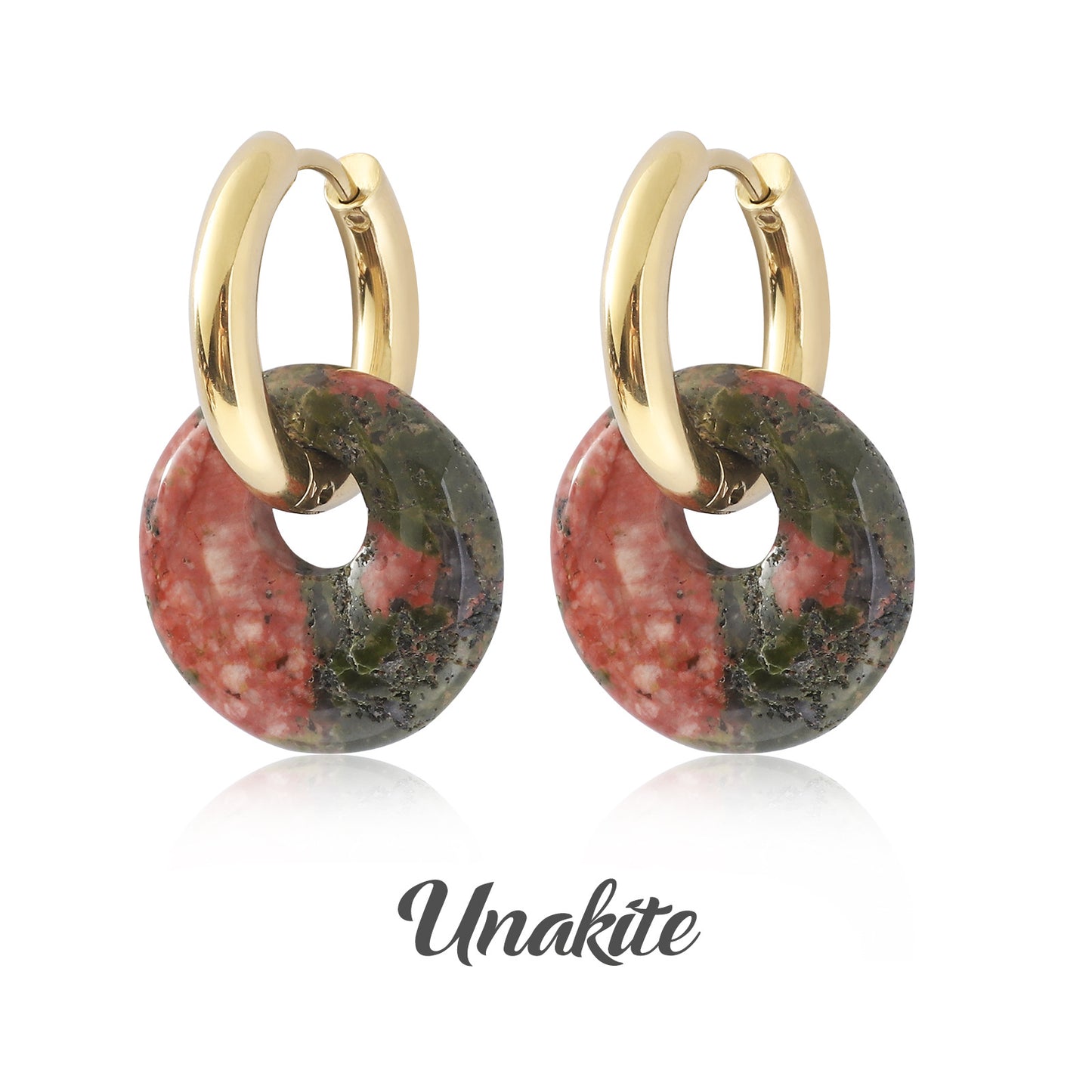 Donut Earrings Buckle Earrings Gold  Amethyst Earrings Rose Quartz Earrings Stainless Steel Double Circle