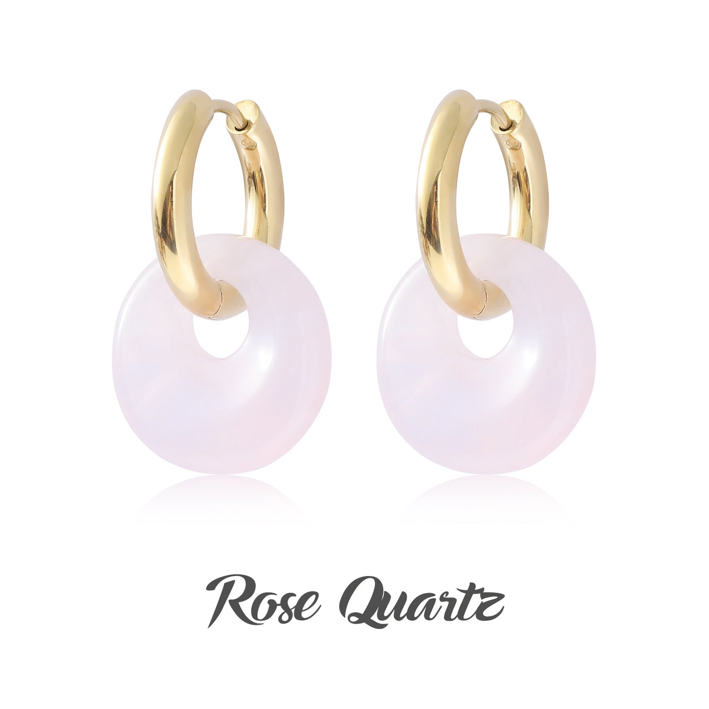 Donut Earrings Buckle Earrings Gold  Amethyst Earrings Rose Quartz Earrings Stainless Steel Double Circle