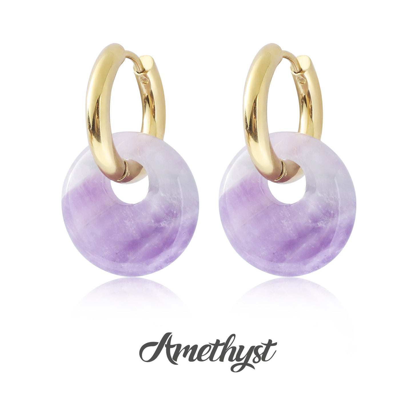 Donut Earrings Buckle Earrings Gold  Amethyst Earrings Rose Quartz Earrings Stainless Steel Double Circle