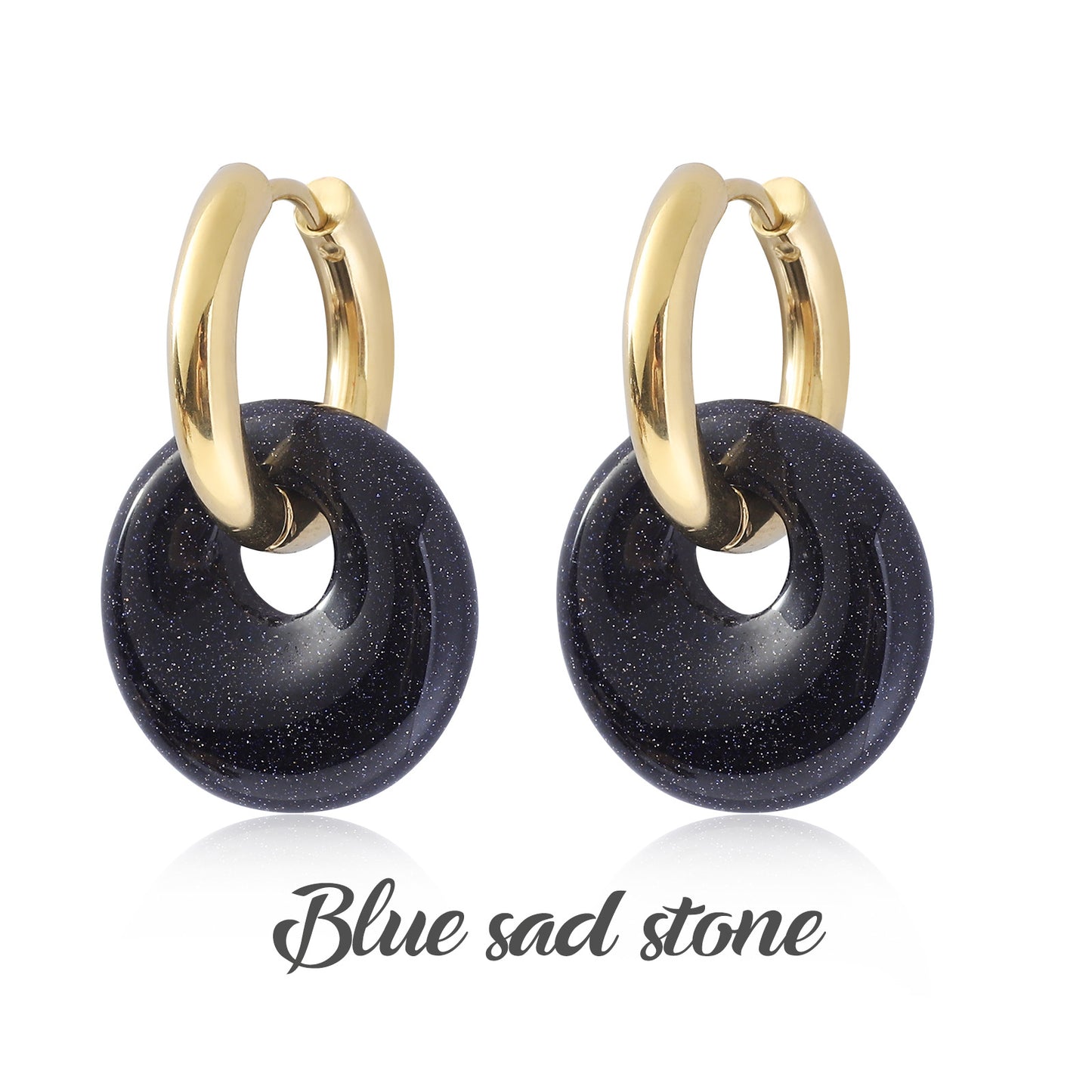 Donut Earrings Buckle Earrings Gold  Amethyst Earrings Rose Quartz Earrings Stainless Steel Double Circle