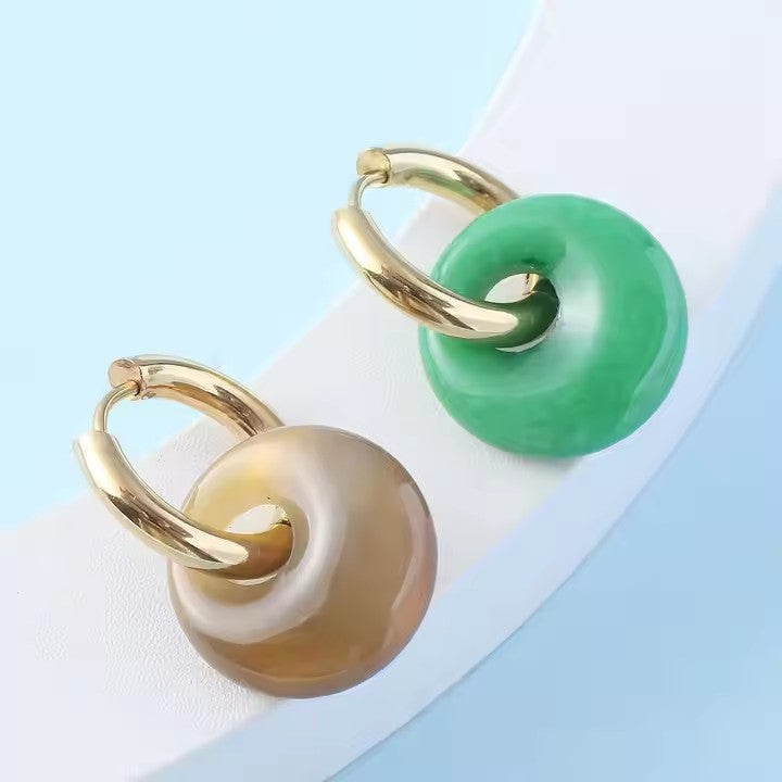 Donut Earrings Buckle Earrings Gold  Amethyst Earrings Rose Quartz Earrings Stainless Steel Double Circle