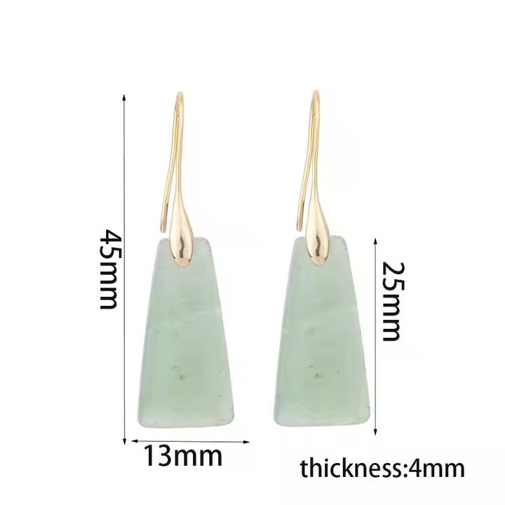 Modern Natural Stone Geometric Trapezoid Pendant Gold Hook Drop Earring