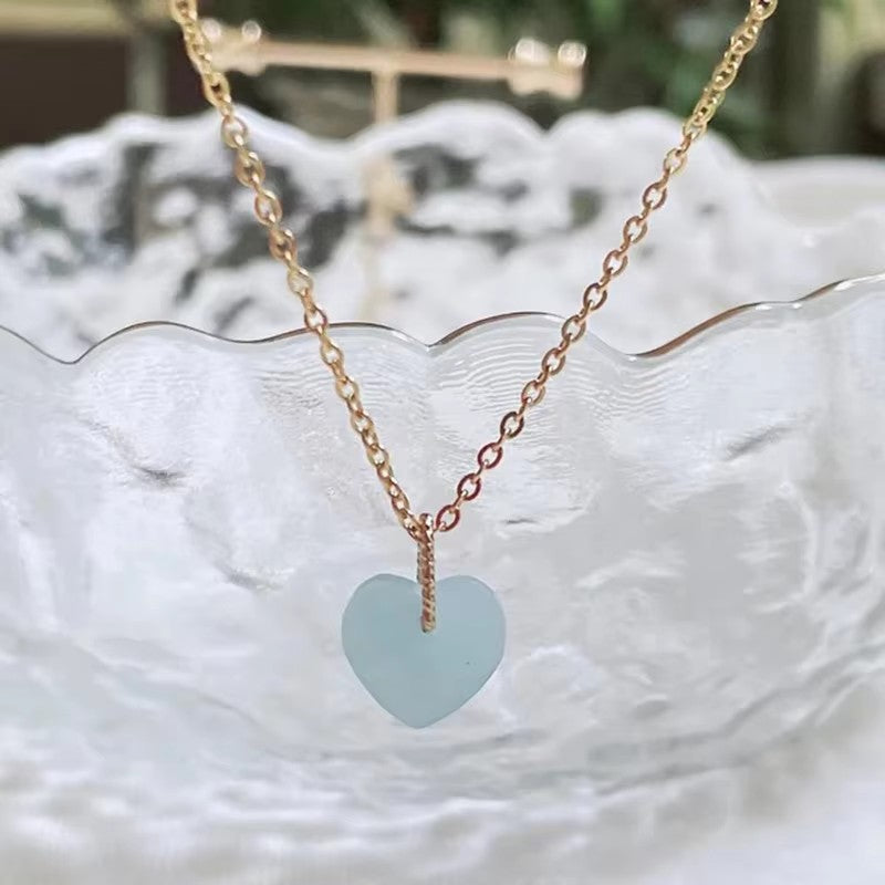 【GIRAFFE®】Minimalist Jewelry Rose Quartz Heart Necklace Gemstone Pendant Women Choker Necklace