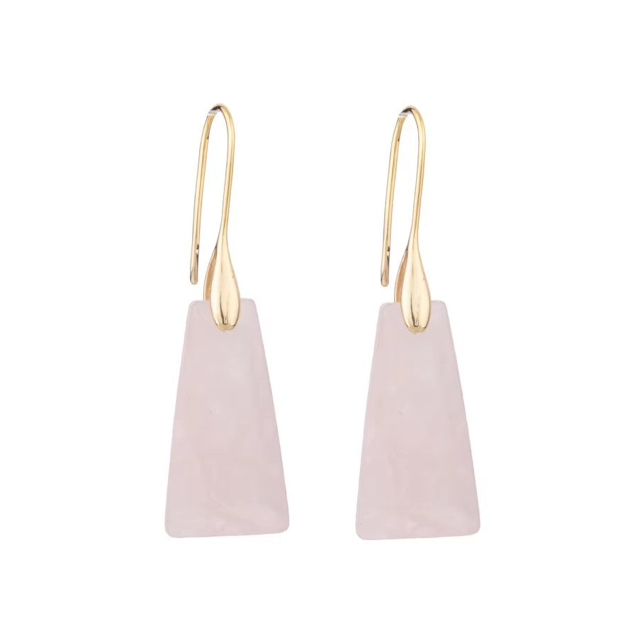 Modern Natural Stone Geometric Trapezoid Pendant Gold Hook Drop Earring