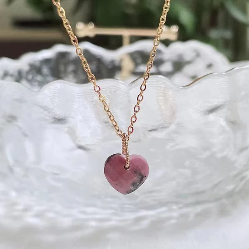 【GIRAFFE®】Minimalist Jewelry Rose Quartz Heart Necklace Gemstone Pendant Women Choker Necklace