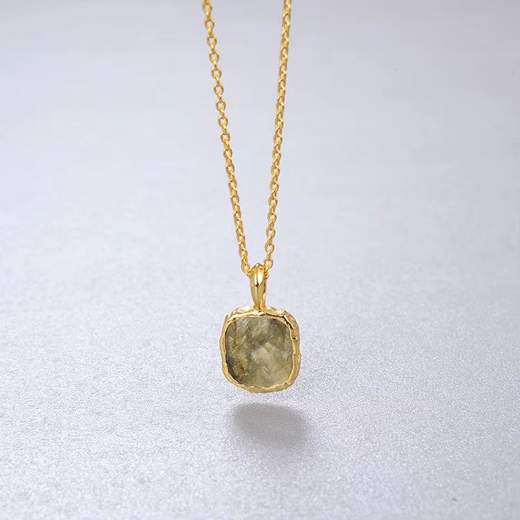 【GIRAFFE®】S925 Silver Square Natural Gemstone Pendant Necklace Dainty Crystals Necklace