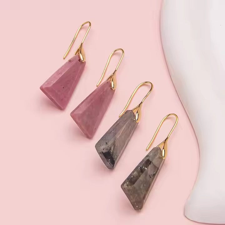 Modern Natural Stone Geometric Trapezoid Pendant Gold Hook Drop Earring