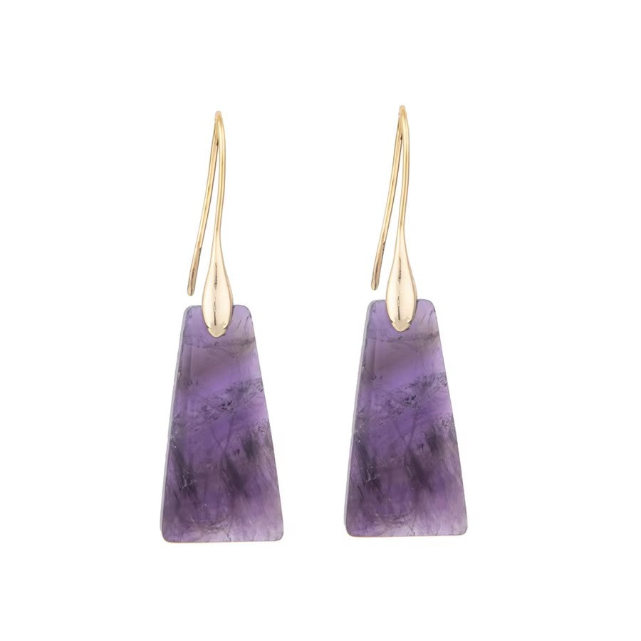 Modern Natural Stone Geometric Trapezoid Pendant Gold Hook Drop Earring
