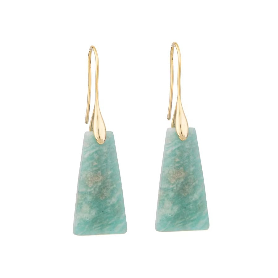 Modern Natural Stone Geometric Trapezoid Pendant Gold Hook Drop Earring
