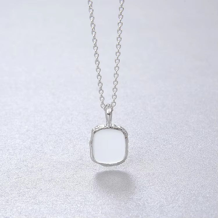 【GIRAFFE®】S925 Silver Square Natural Gemstone Pendant Necklace Dainty Crystals Necklace