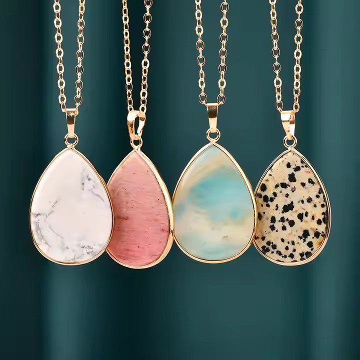 Natural Stone Oval Water Drop Crystal Pendant Necklace Diy Gem Jewelry Earrings Making
