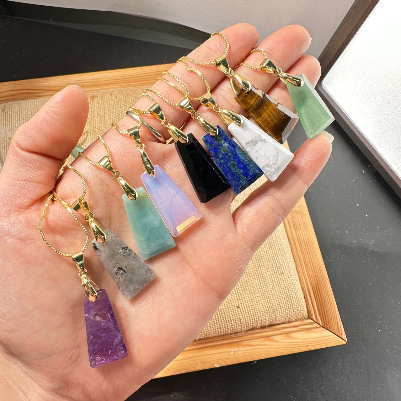 Wholesale Geometric Trapezoid Gemstone Crystal Pendant Charm Fashion Jewelry Accessories