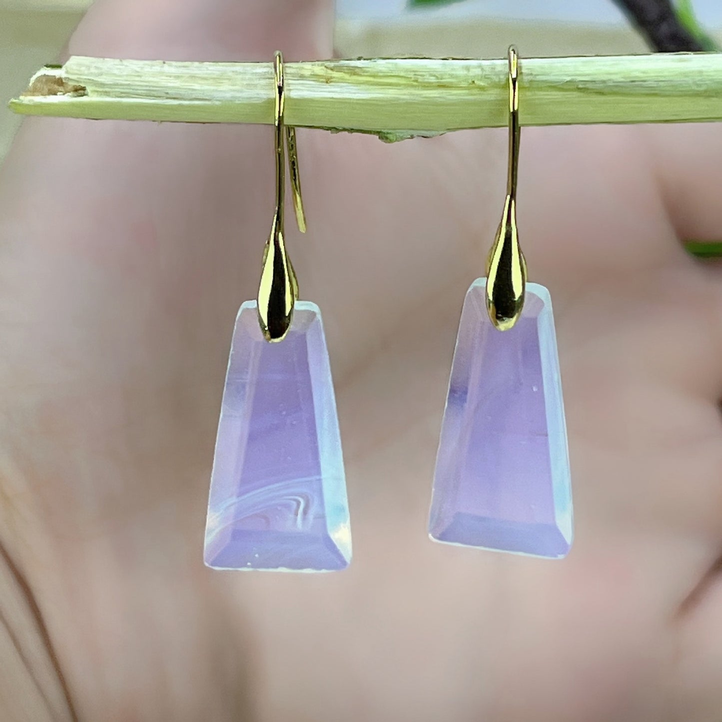 Modern Natural Stone Geometric Trapezoid Pendant Gold Hook Drop Earring