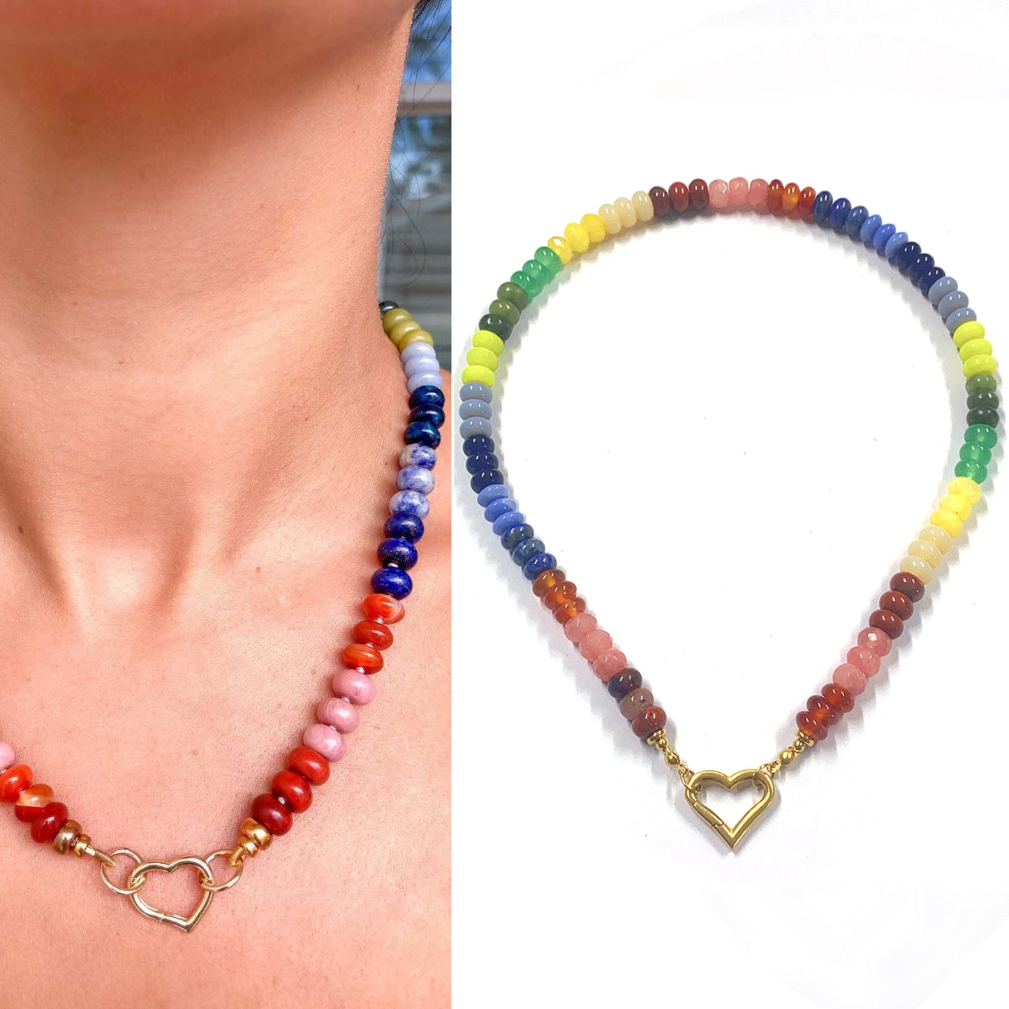 Rainbow quartz rondelle gemstone hand knotted colourful beaded necklace