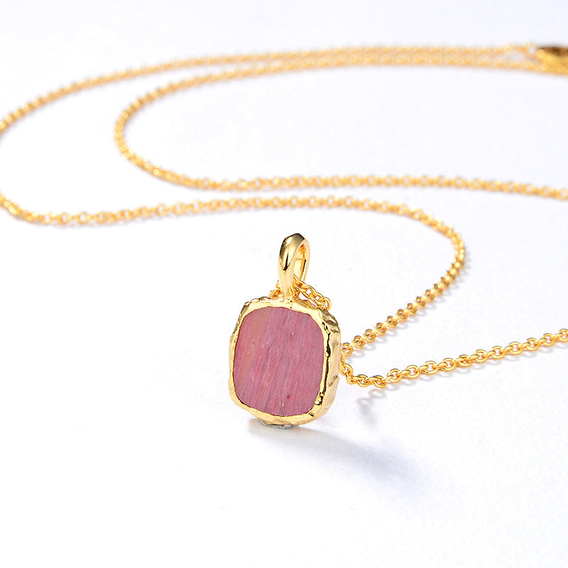 【GIRAFFE®】S925 Silver Square Natural Gemstone Pendant Necklace Dainty Crystals Necklace