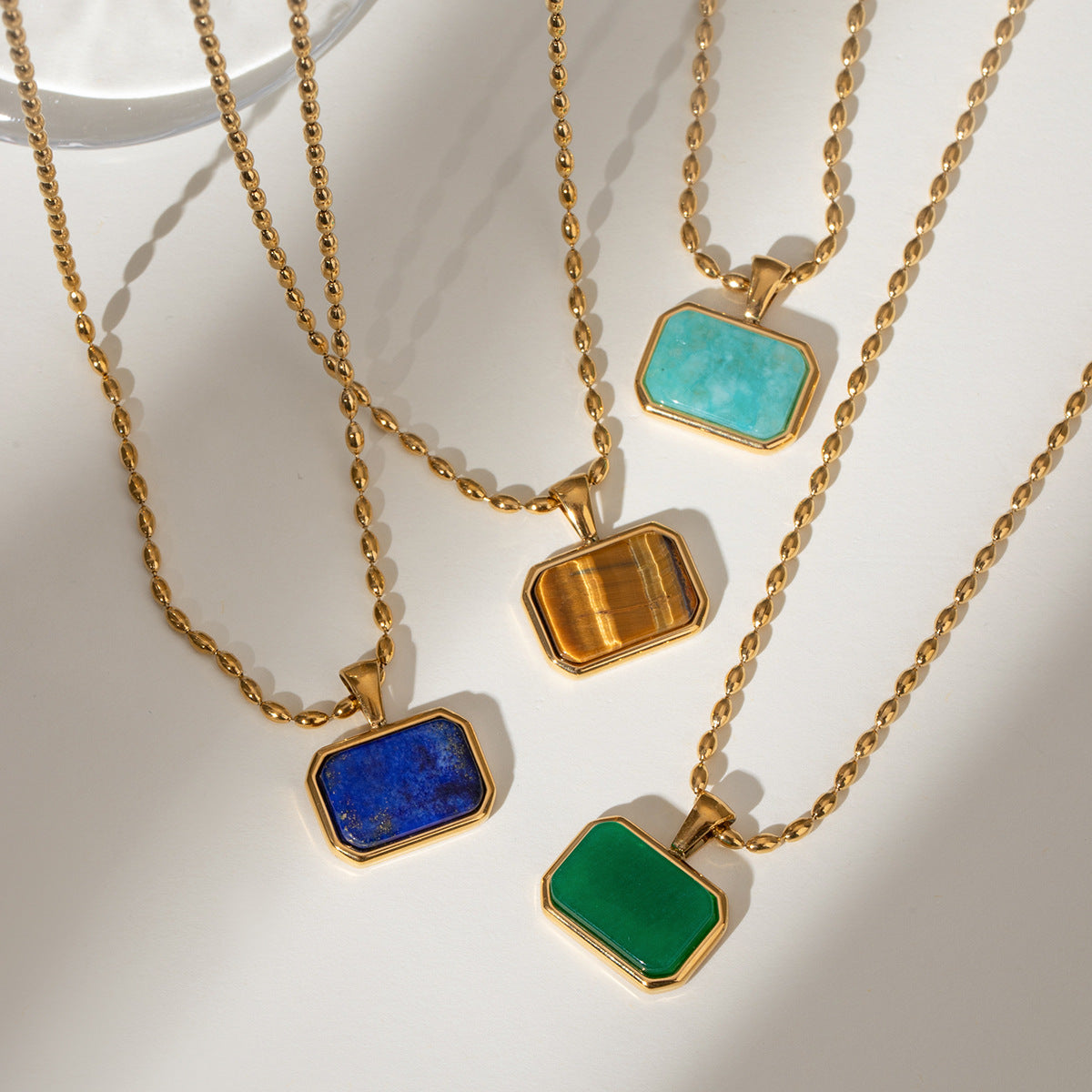 【GIRAFFE®】Amazonite Tiger eye Lapis lazuli Green jade Necklace,Minimalist Gemstone necklace