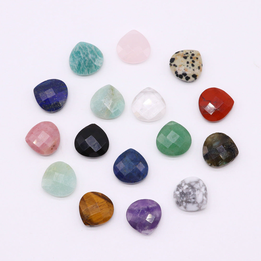 Horizontal Hole Natural Gemstone Cut Face Triangle Water Drop Pendant DIY Jewelry