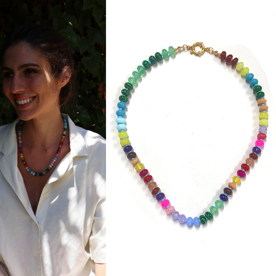 Rainbow quartz rondelle gemstone hand knotted colourful beaded necklace