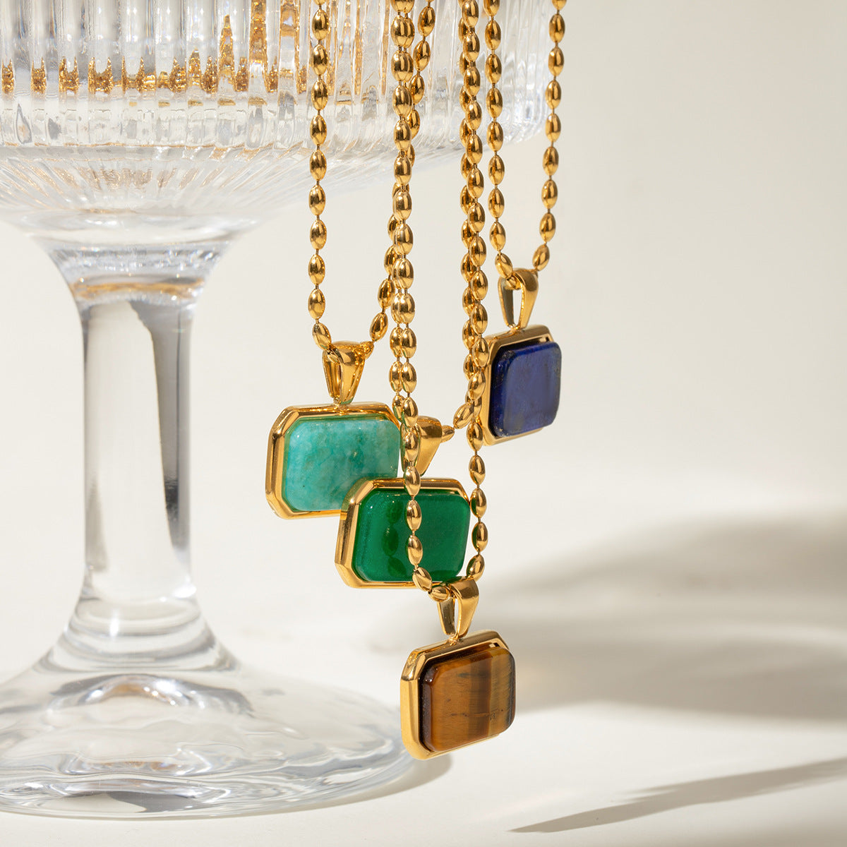 【GIRAFFE®】Amazonite Tiger eye Lapis lazuli Green jade Necklace,Minimalist Gemstone necklace