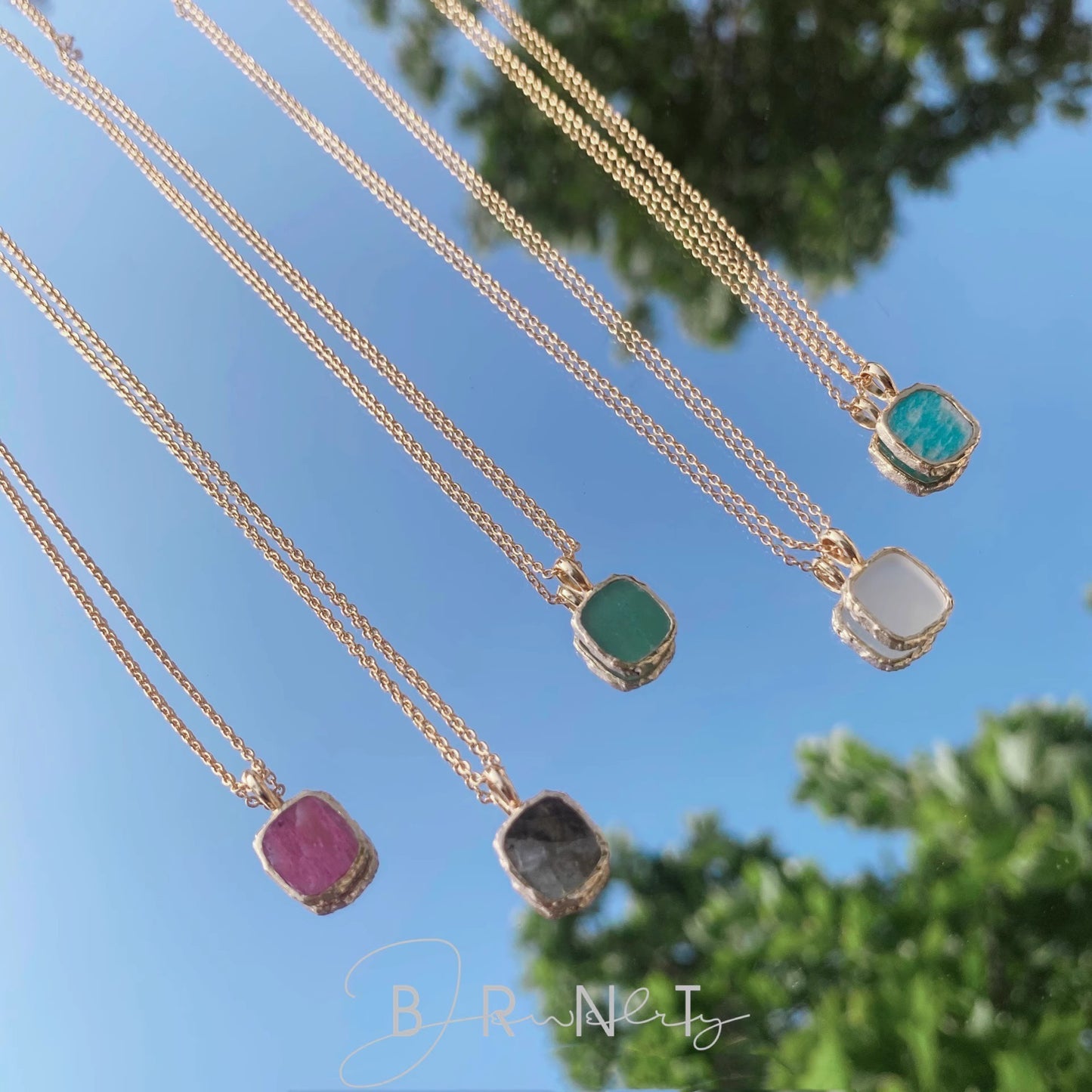 【GIRAFFE®】S925 Silver Square Natural Gemstone Pendant Necklace Dainty Crystals Necklace