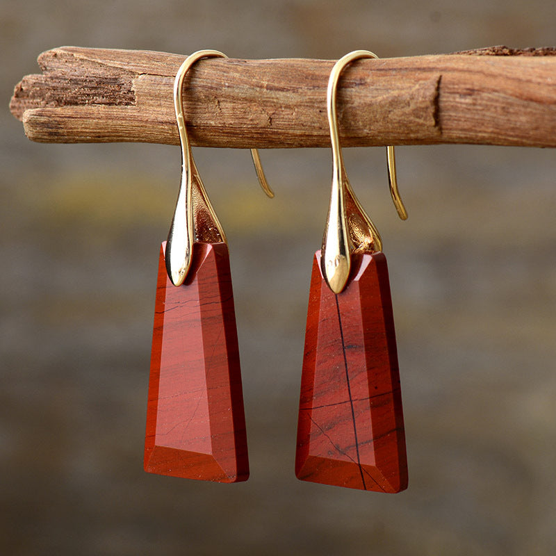 Modern Natural Stone Geometric Trapezoid Pendant Gold Hook Drop Earring
