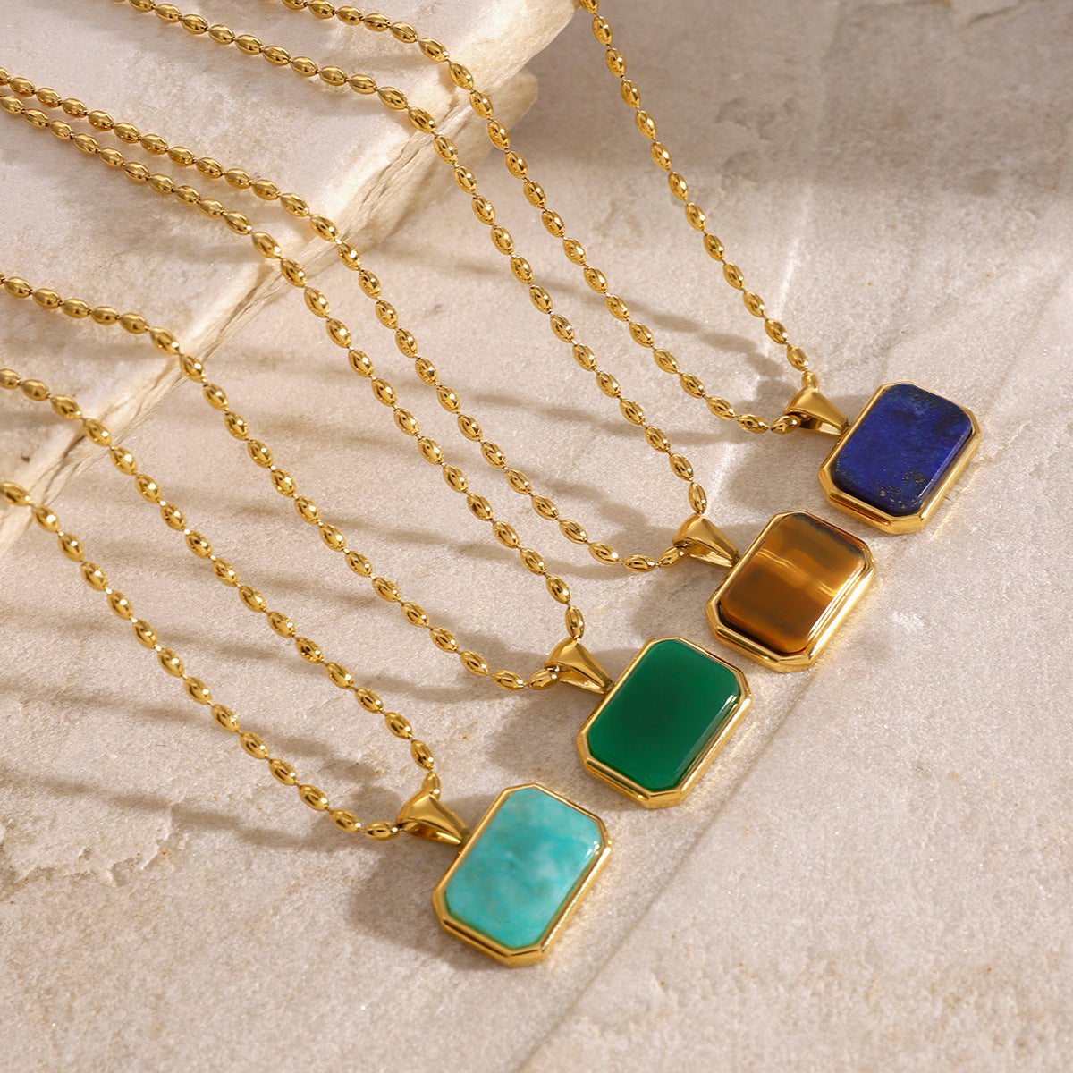 【GIRAFFE®】Amazonite Tiger eye Lapis lazuli Green jade Necklace,Minimalist Gemstone necklace