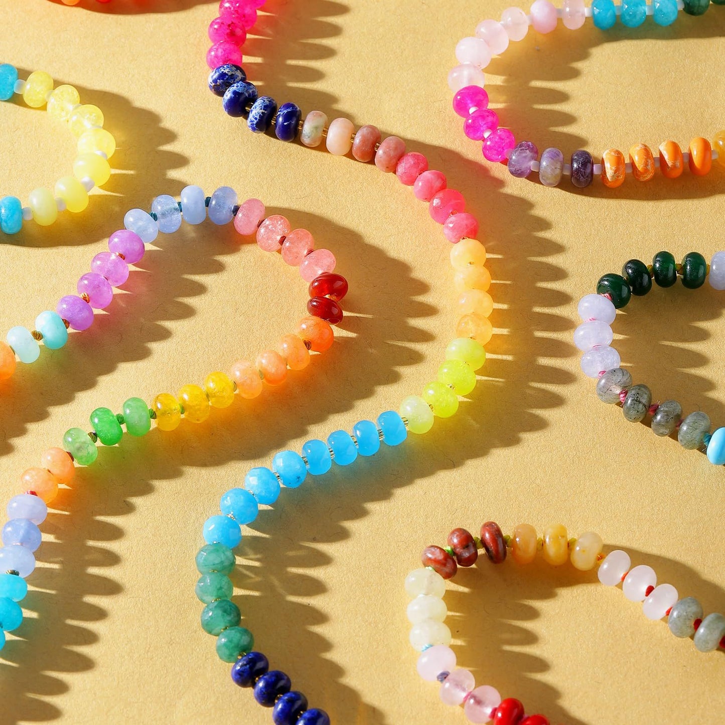 Rainbow quartz rondelle gemstone hand knotted colourful beaded necklace