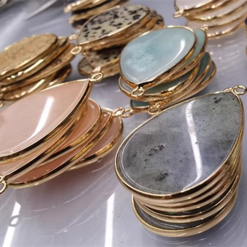 Natural Stone Oval Water Drop Crystal Pendant Necklace Diy Gem Jewelry Earrings Making
