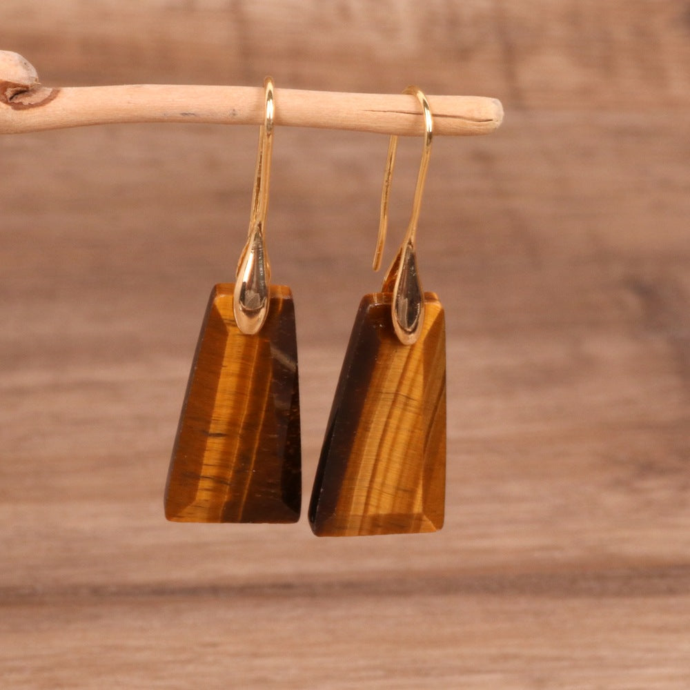 Modern Natural Stone Geometric Trapezoid Pendant Gold Hook Drop Earring