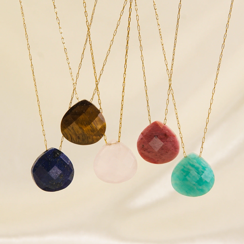 Horizontal Hole Natural Gemstone Cut Face Triangle Water Drop Pendant DIY Jewelry