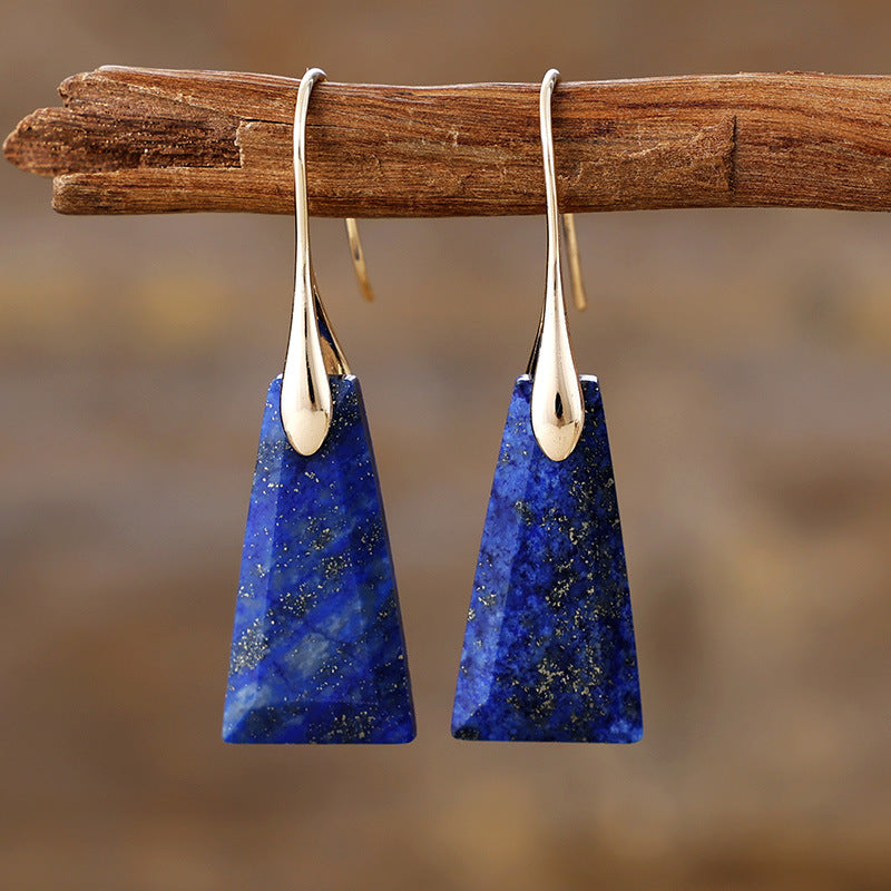 Modern Natural Stone Geometric Trapezoid Pendant Gold Hook Drop Earring