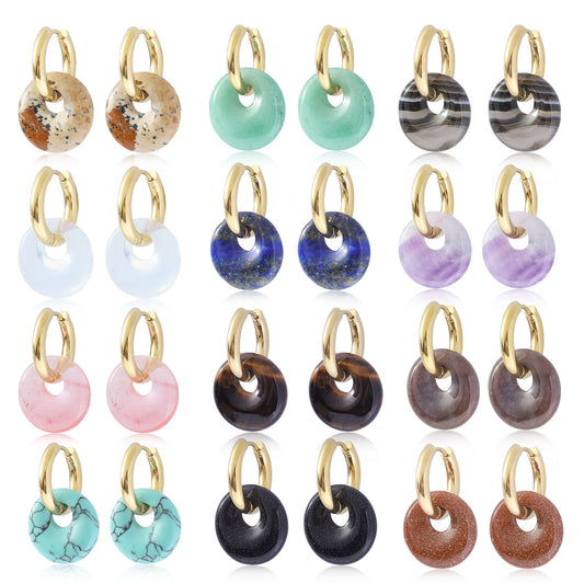 Donut Earrings Buckle Earrings Gold  Amethyst Earrings Rose Quartz Earrings Stainless Steel Double Circle