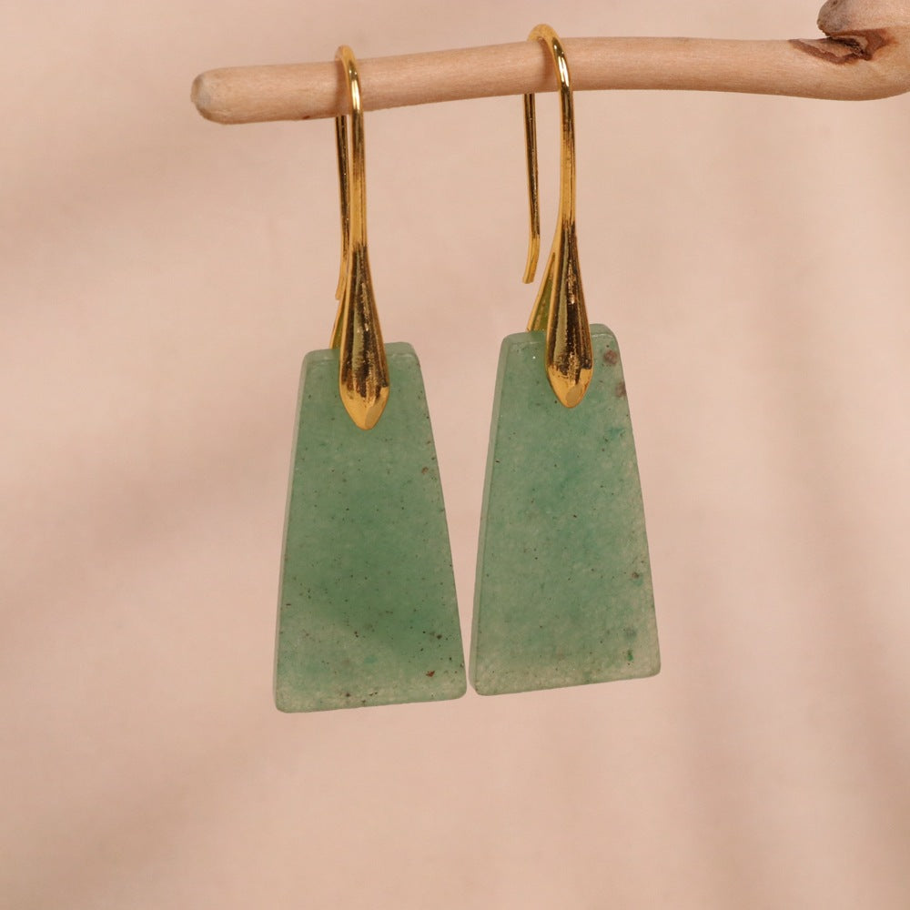 Modern Natural Stone Geometric Trapezoid Pendant Gold Hook Drop Earring