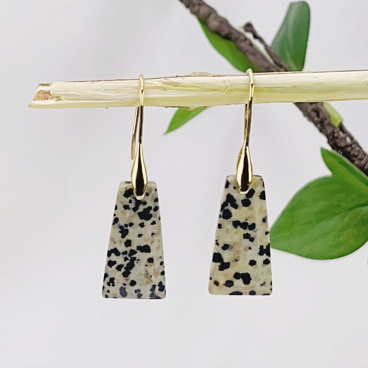 Modern Natural Stone Geometric Trapezoid Pendant Gold Hook Drop Earring