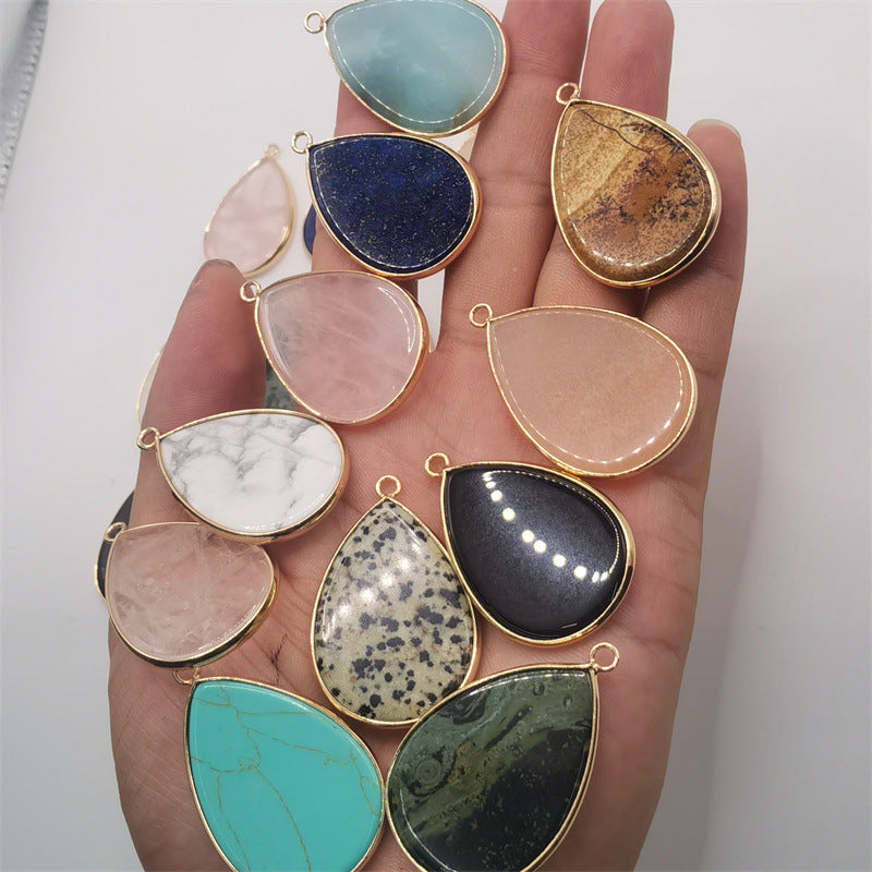 Natural Stone Oval Water Drop Crystal Pendant Necklace Diy Gem Jewelry Earrings Making