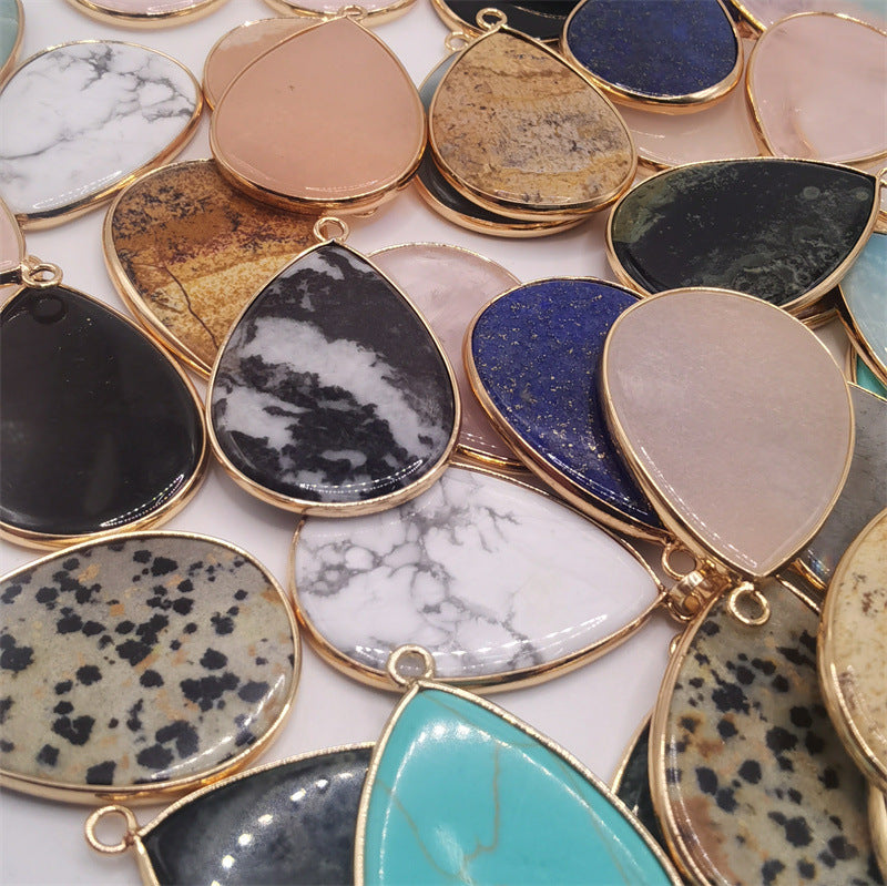Natural Stone Oval Water Drop Crystal Pendant Necklace Diy Gem Jewelry Earrings Making