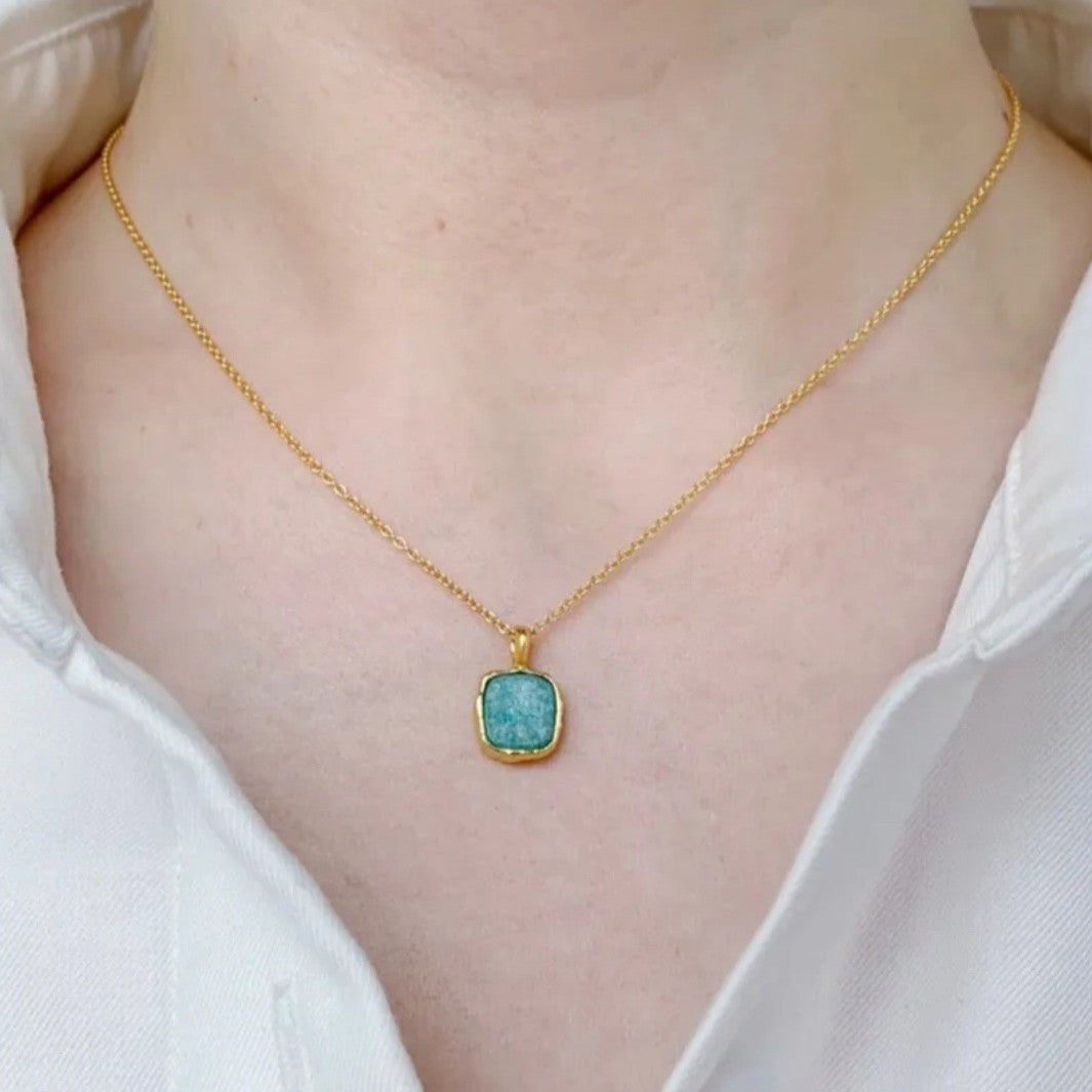 【GIRAFFE®】S925 Silver Square Natural Gemstone Pendant Necklace Dainty Crystals Necklace