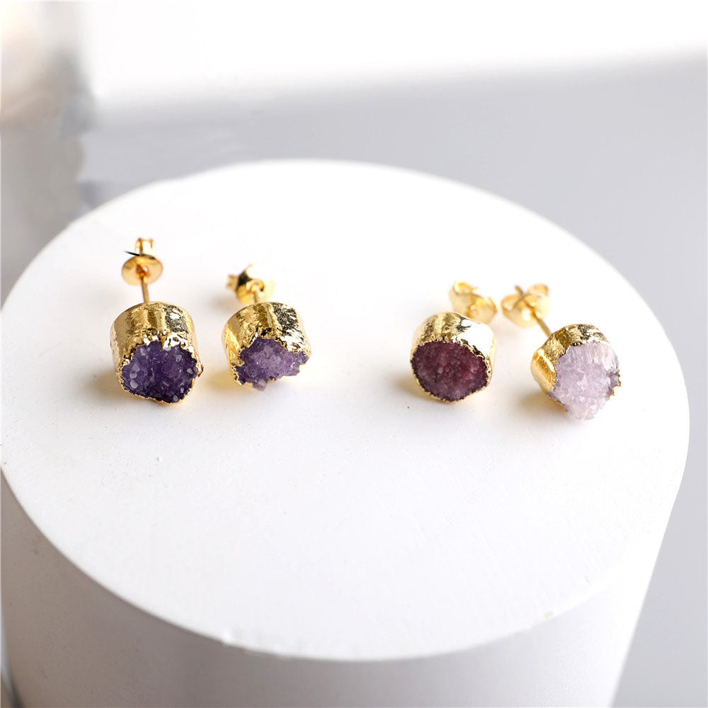 Natural Gemstone Earrings Crystal Bud Handmade Brass Crystal  Earrings