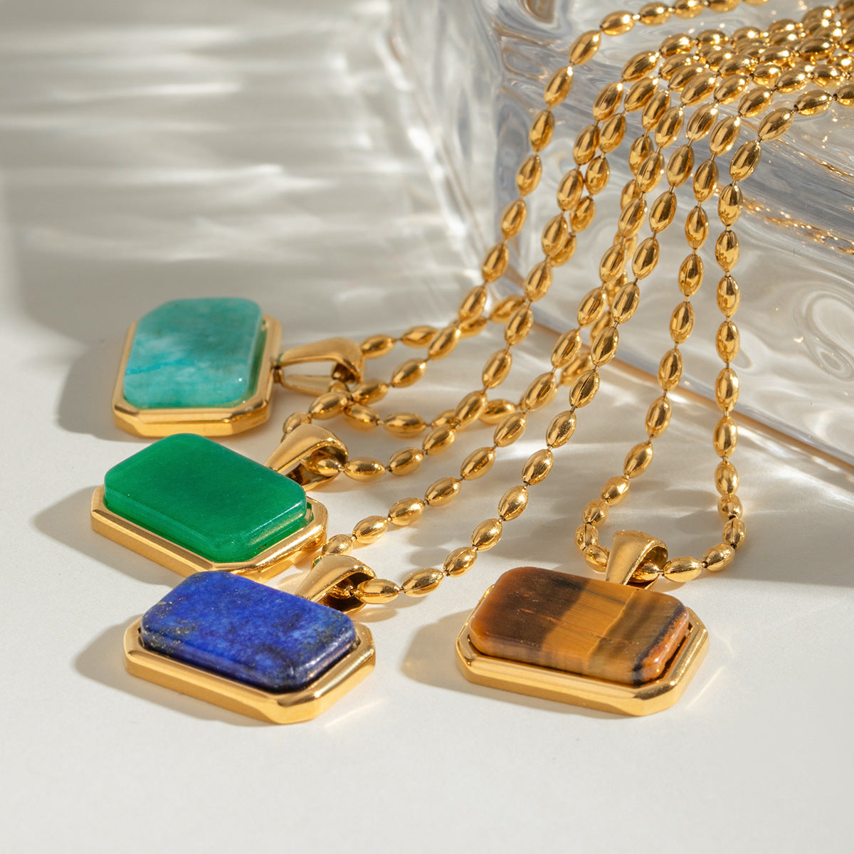 【GIRAFFE®】Amazonite Tiger eye Lapis lazuli Green jade Necklace,Minimalist Gemstone necklace