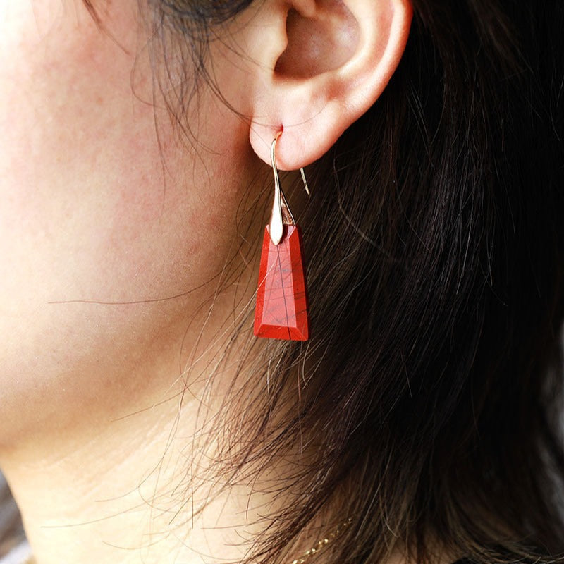 Modern Natural Stone Geometric Trapezoid Pendant Gold Hook Drop Earring