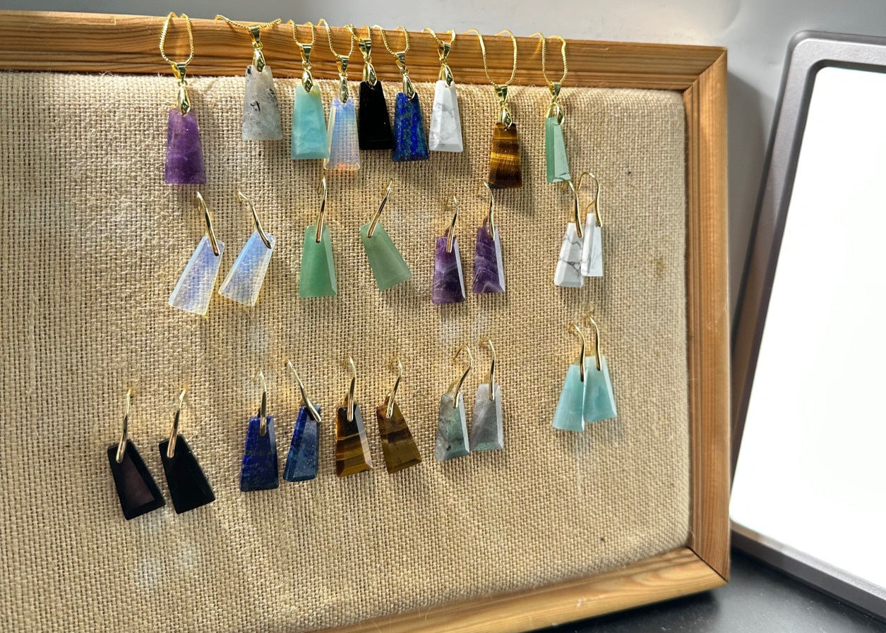 Wholesale Geometric Trapezoid Gemstone Crystal Pendant Charm Fashion Jewelry Accessories