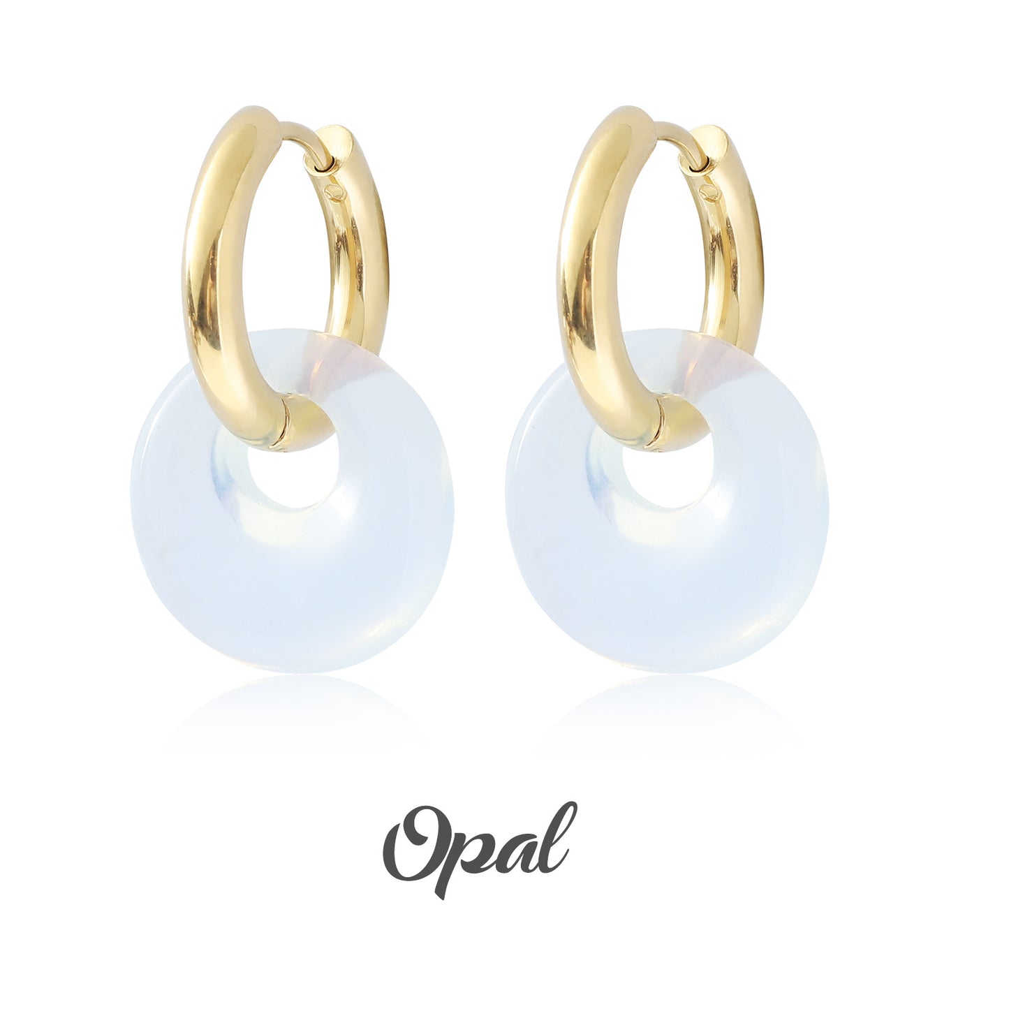 Donut Earrings Buckle Earrings Gold  Amethyst Earrings Rose Quartz Earrings Stainless Steel Double Circle