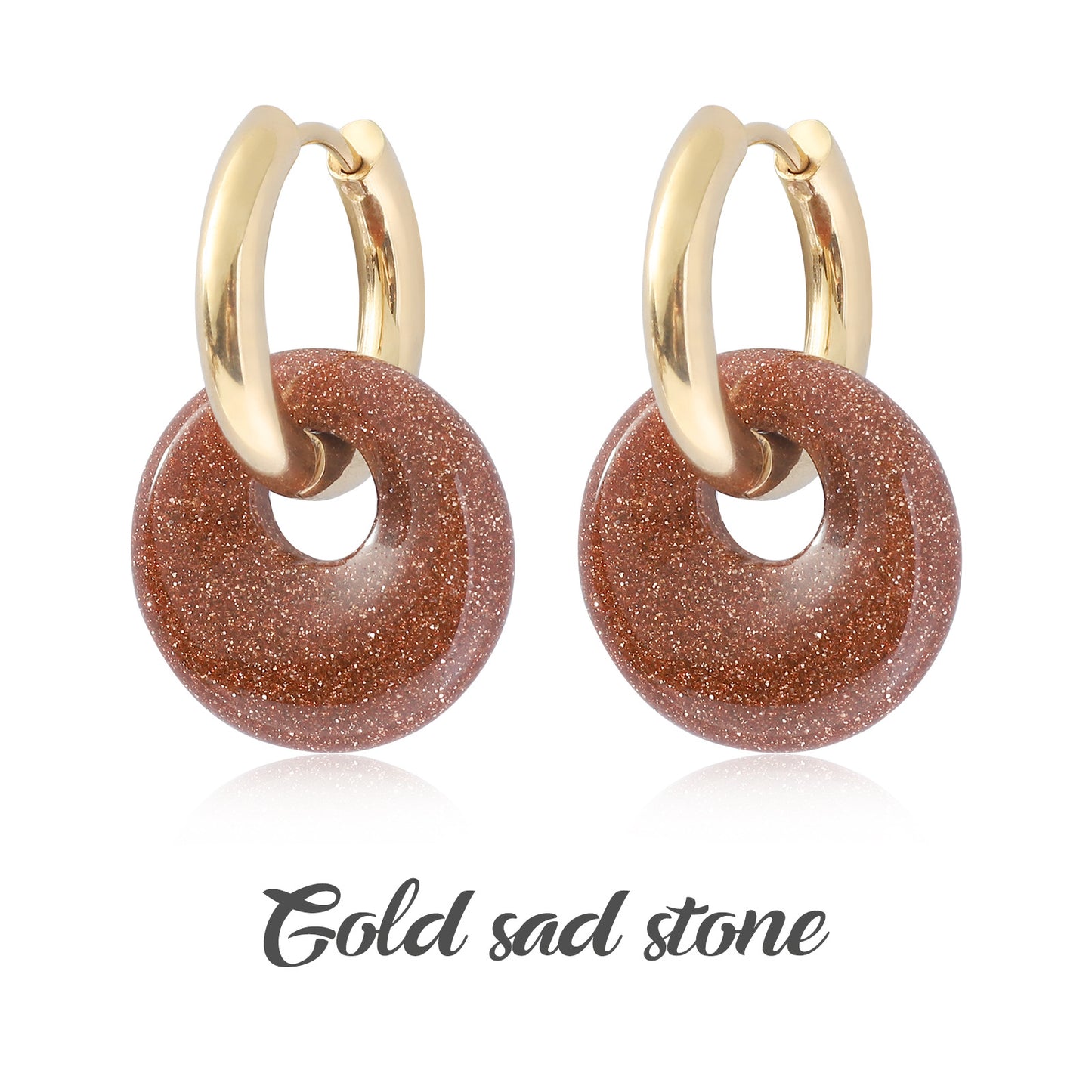 Donut Earrings Buckle Earrings Gold  Amethyst Earrings Rose Quartz Earrings Stainless Steel Double Circle