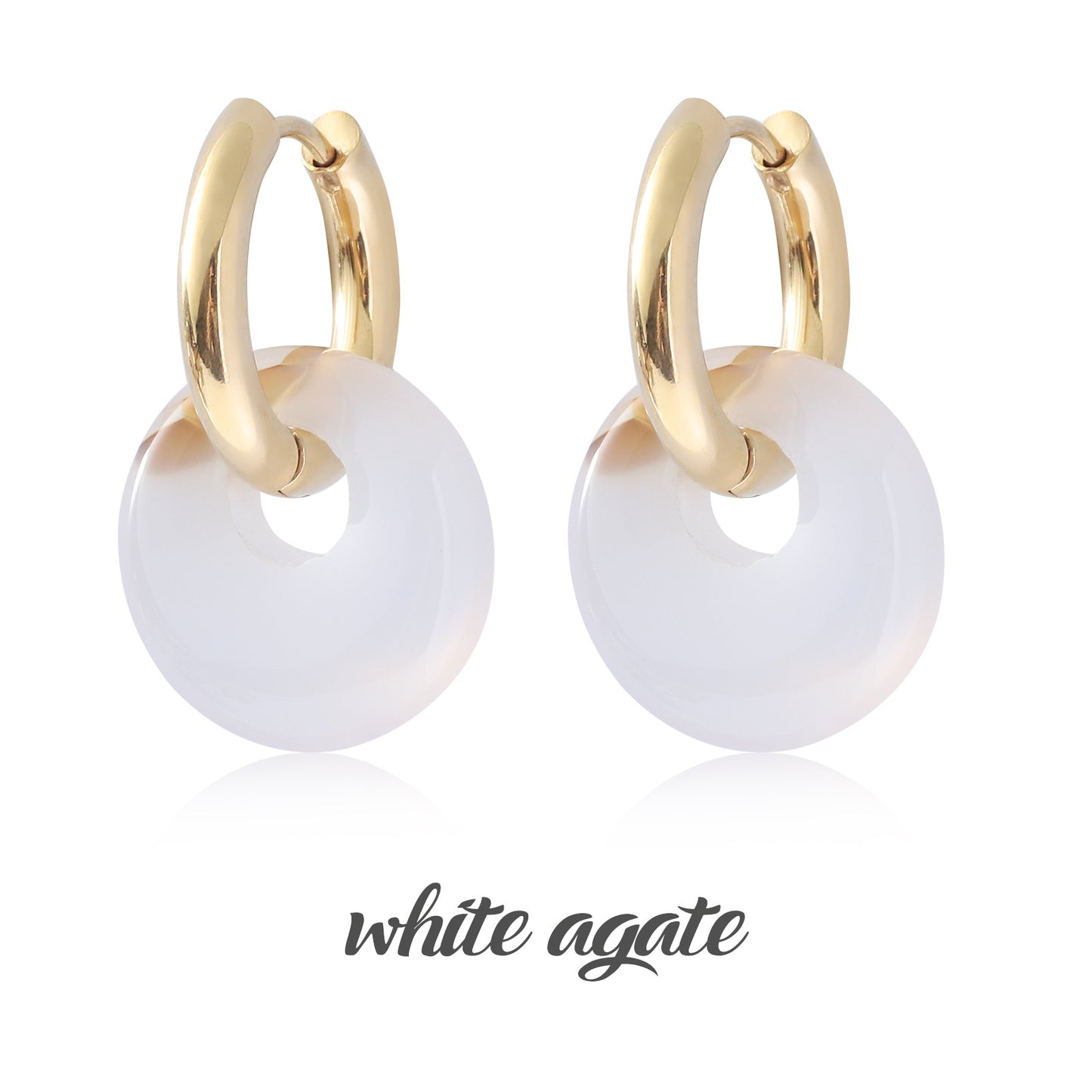 Donut Earrings Buckle Earrings Gold  Amethyst Earrings Rose Quartz Earrings Stainless Steel Double Circle