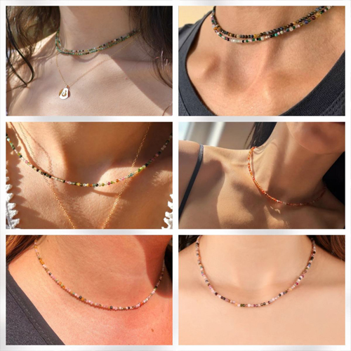 2MM Tiny Faceted Gemstone Beaded Necklace
