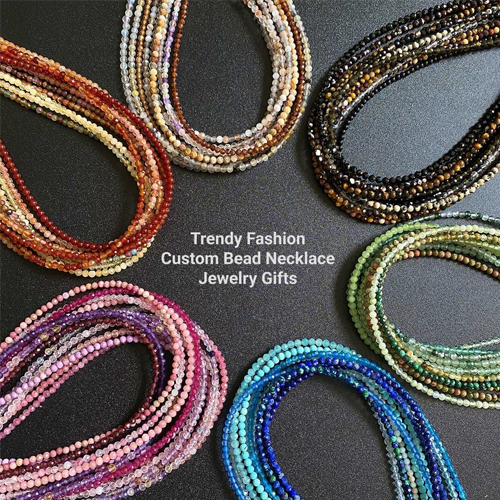 2MM Tiny Faceted Gemstone Beaded Necklace